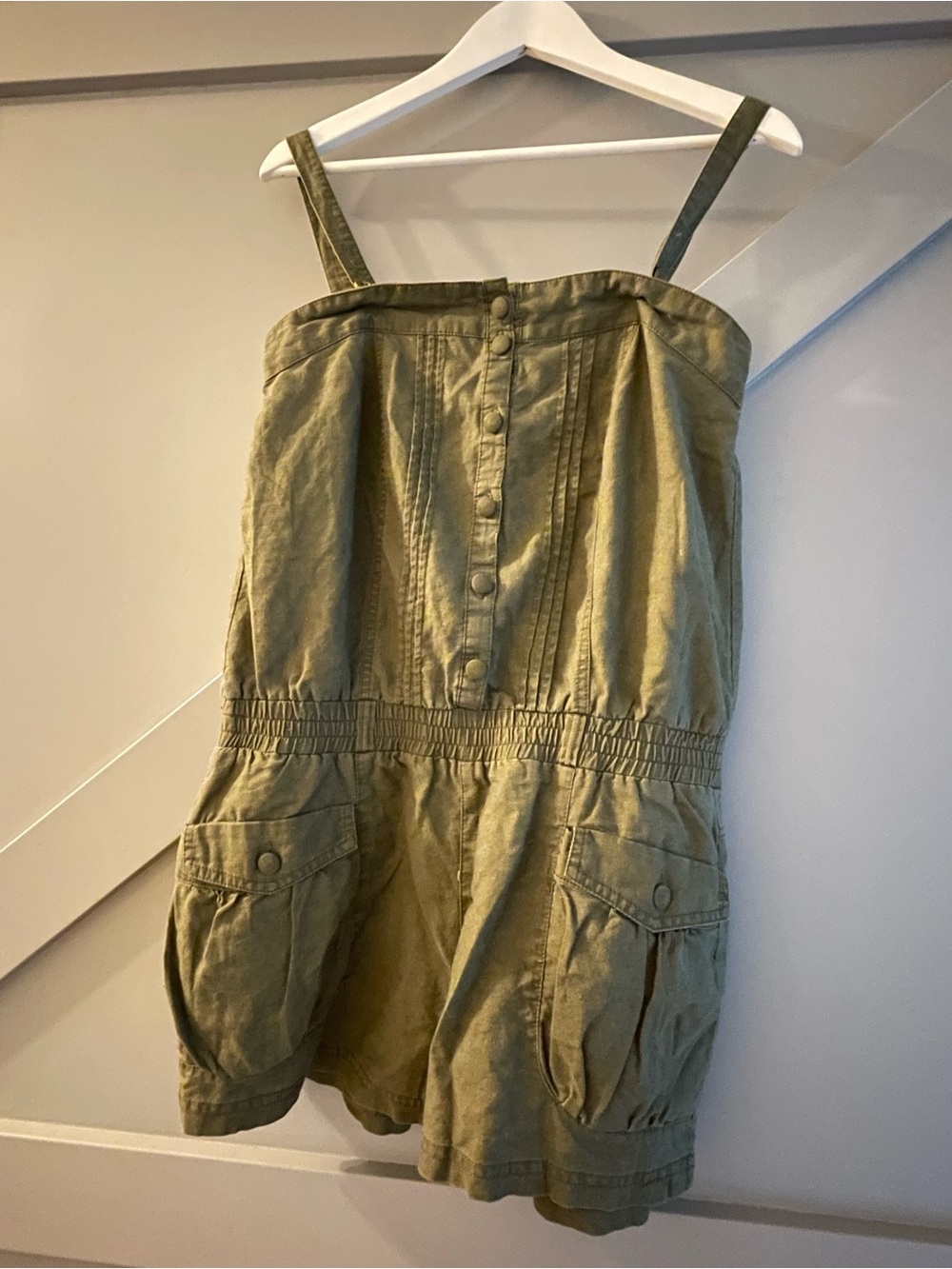 Sleeveless Olive Utility Romper with Front Buttons